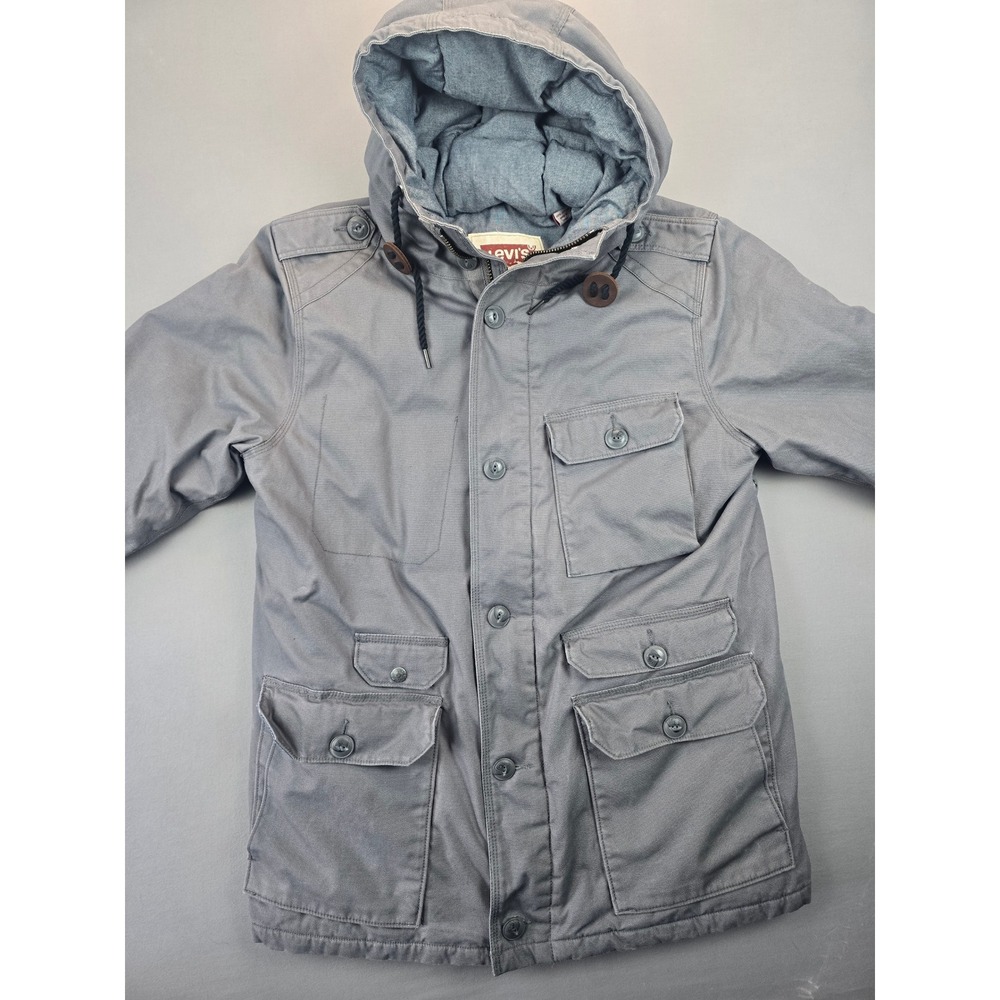 Levi's Grey Duck Down Hooded Cotton Parka Coat - Medium